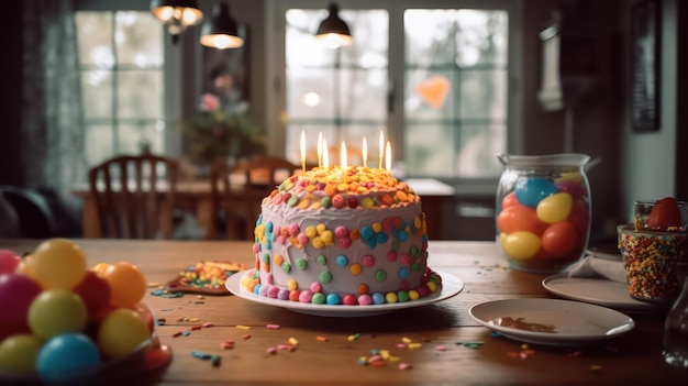 Un gâteau d'anniversaire avec des bougies.