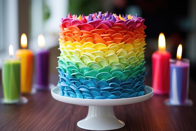 Un gâteau d'anniversaire avec des bougies.