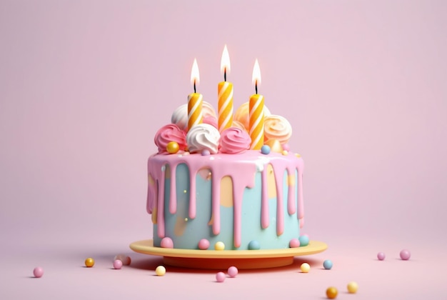 Gâteau d'anniversaire coloré sur fond pastel générative ai