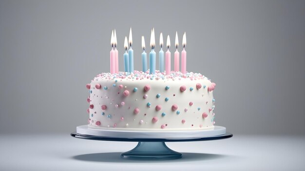 Gâteau d'anniversaire dans un style minimaliste moderne avec des bougies sur un fond pâle