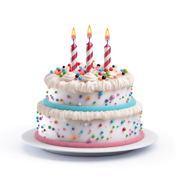 Un gâteau d'anniversaire décoré de bonbons et de bougies colorées