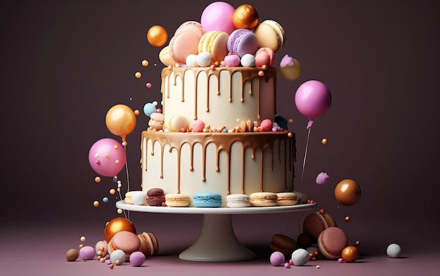 Gâteau d'anniversaire décoré de boules sucrées IA générative