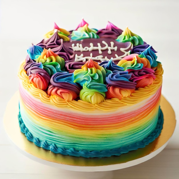 Un gâteau d'anniversaire décoré avec du glaçage au beurre de crème multicolore