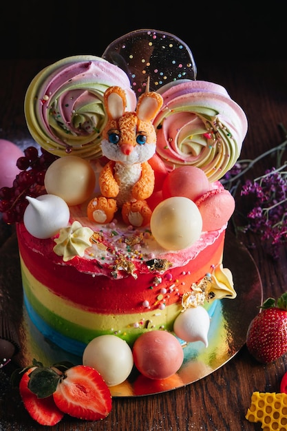 Gâteau d'anniversaire décoré d'un glaçage à la crème au beurre multicolore