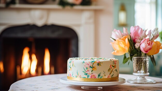 Gâteau d'anniversaire fait maison dans la maison de campagne anglaise cuisine de chalet nourriture et inspiration de recette de cuisson de vacances