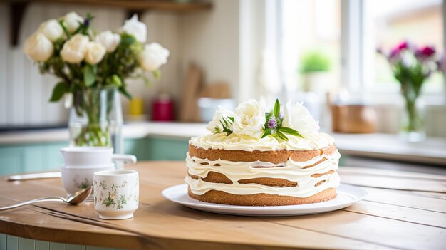 Gâteau d'anniversaire fait maison dans la maison de campagne anglaise cuisine de chalet nourriture et inspiration de recette de cuisson de vacances