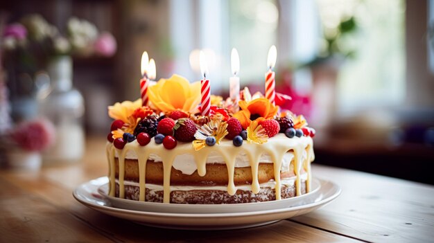 Photo gâteau d'anniversaire fait maison dans la maison de campagne anglaise cuisine de chalet nourriture et recette de cuisson de vacances.