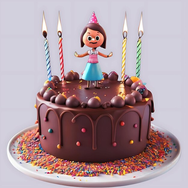 un gâteau d'anniversaire avec une fille dessus