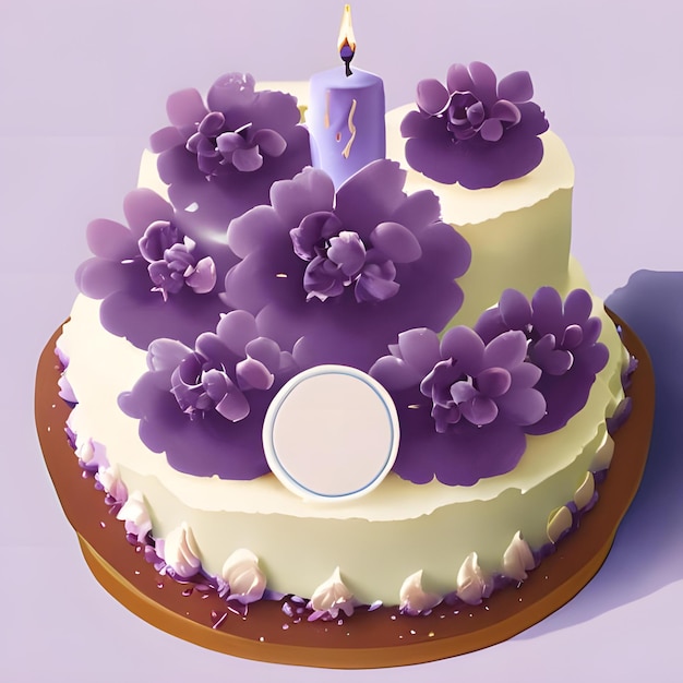 Gâteau d'anniversaire avec des fleurs crème décorations lilas 3 042348