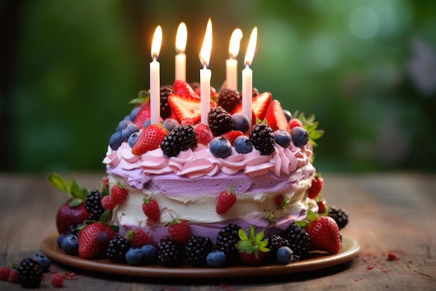 Photo un gâteau d'anniversaire avec des fleurs.