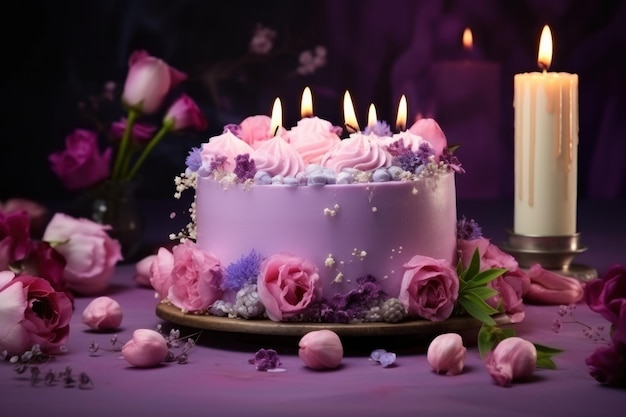 Un gâteau d'anniversaire avec des fleurs.