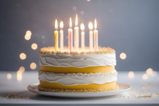 Photo un gâteau d'anniversaire avec un fond bokeh