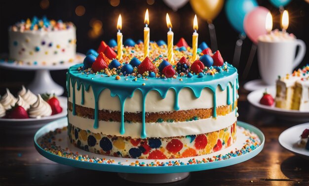 Un gâteau d'anniversaire sur un fond flou