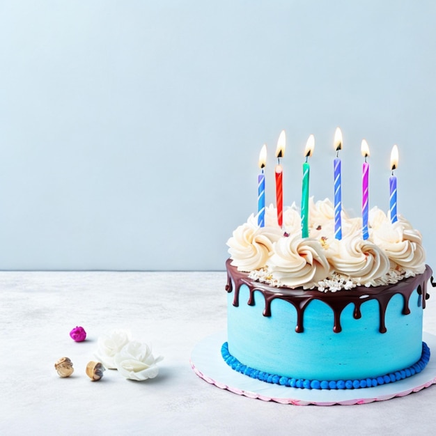 Un gâteau d'anniversaire sur fond gris générative ai