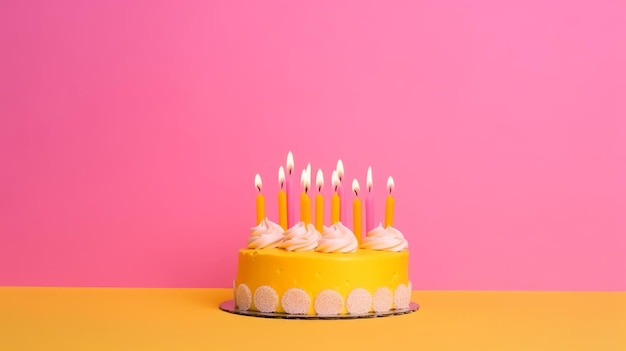 Gâteau d'anniversaire fond minimal Illustration AI GenerativexA