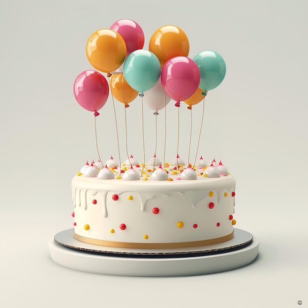Un gâteau d'anniversaire heureux avec des ballons colorés décor Ai génératif