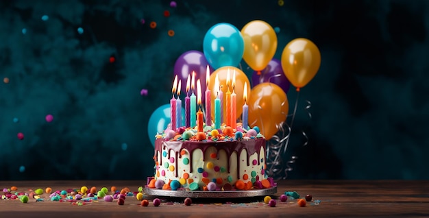 gâteau d'anniversaire heureux beaucoup de ballons 30 bougies pas de papier peint hd généré ai