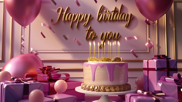 un gâteau d'anniversaire avec des lettres en or qui disent joyeux anniversaire à vous