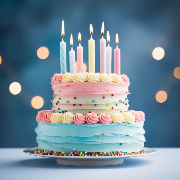 Photo un gâteau d'anniversaire mignon avec une bougie brûlée colorée générative d'ia