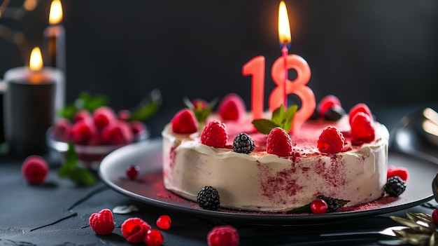 Un gâteau d'anniversaire avec le numéro 18.