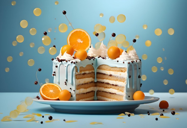 Gâteau d'anniversaire photo pour l'anniversaire de la fille sur IA générative bleue
