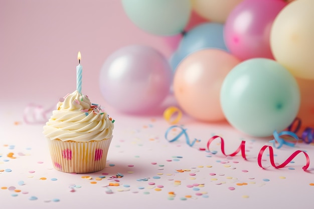 Un gâteau d'anniversaire simple avec des ballons colorés