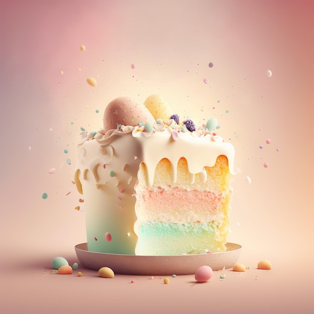 Gâteau d'anniversaire sucré aux couleurs pastel Generative ai