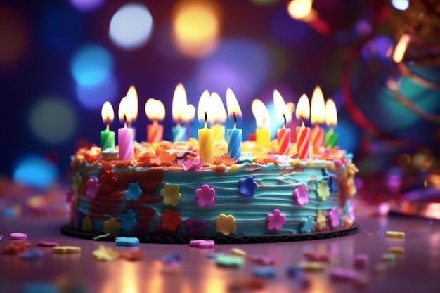 Le gâteau d'anniversaire sucré avec des bougies est prêt pour la fête.