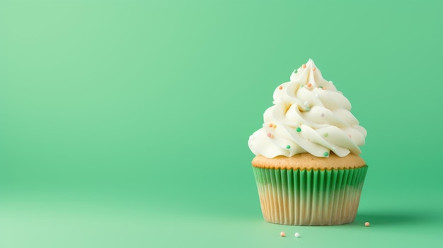 Un gâteau d'anniversaire vert avec un espace de copie Des gâteaux verts sur fond vert