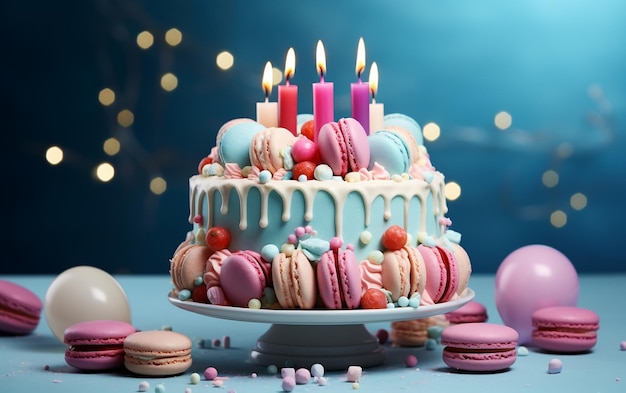 Un gâteau d'anniversaire vibrant et festif orné de décorations colorées