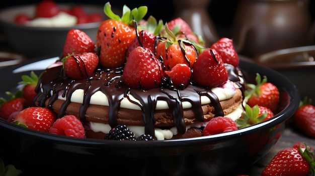 Gâteau Araffe au chocolat et fraises sur une plaque ai générative