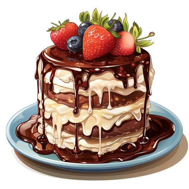 gâteau d'araffe avec chocolat et fraises sur une assiette générative ai