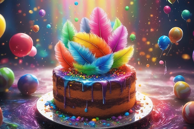 gâteau arc-en-ciel avec fond coloré