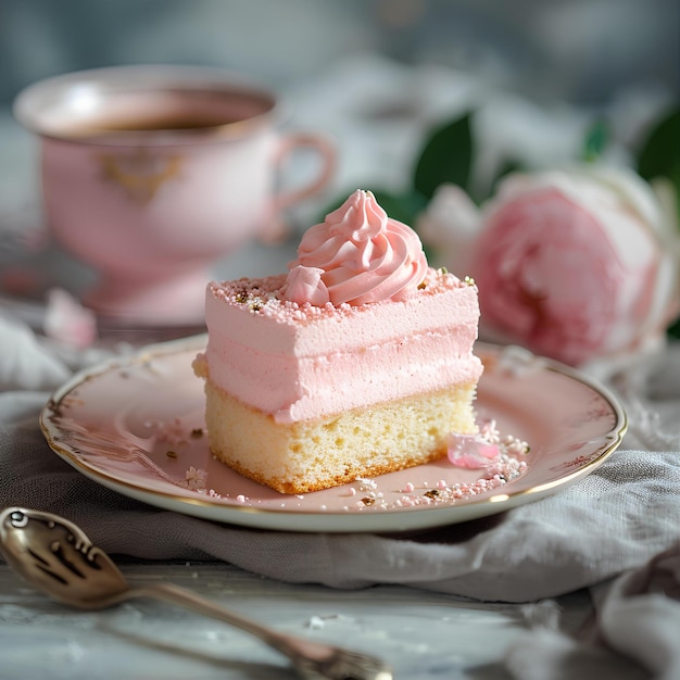 Gâteau sur une assiette rose