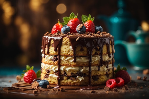 Un gâteau au biscuit avec des gouttes de chocolat