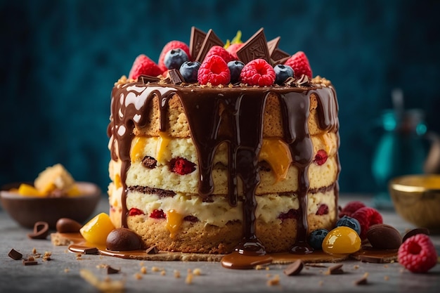 Un gâteau au biscuit avec des gouttes de chocolat