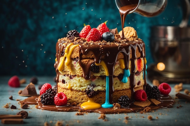 Un gâteau au biscuit avec des gouttes de chocolat