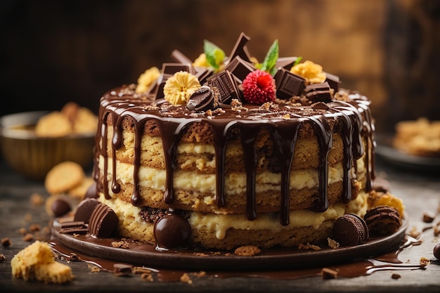 Un gâteau au biscuit avec des gouttes de chocolat