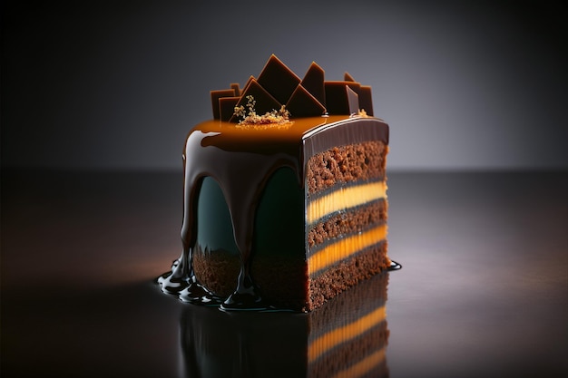 Gâteau au caramel au chocolat sur une assiette images d'illustration