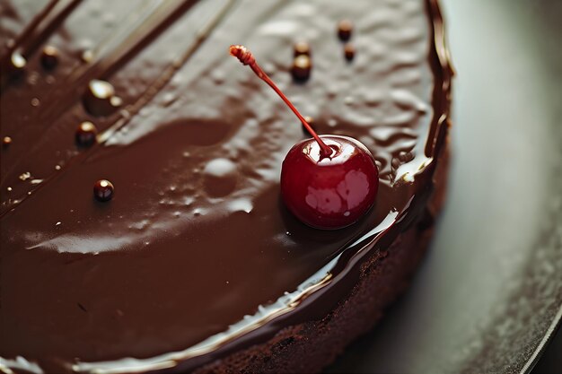 Un gâteau au chocolat au top de cerise