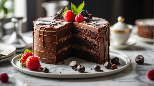 gâteau au chocolat avec des baies photo