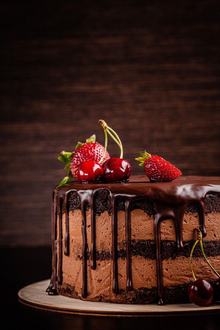 Photo gâteau au chocolat avec des baies
