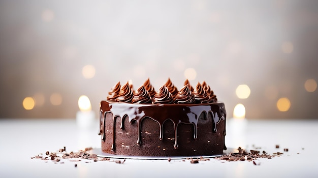 Gâteau au chocolat avec bougies et ganache au chocolat présenté sur fond blanc IA générative