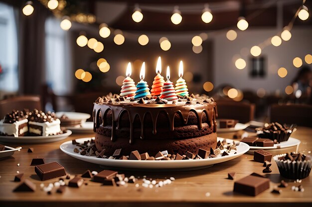 Un gâteau au chocolat avec des bougies.