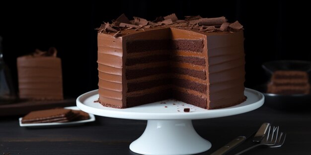 Un gâteau au chocolat avec des copeaux de chocolat dessus.