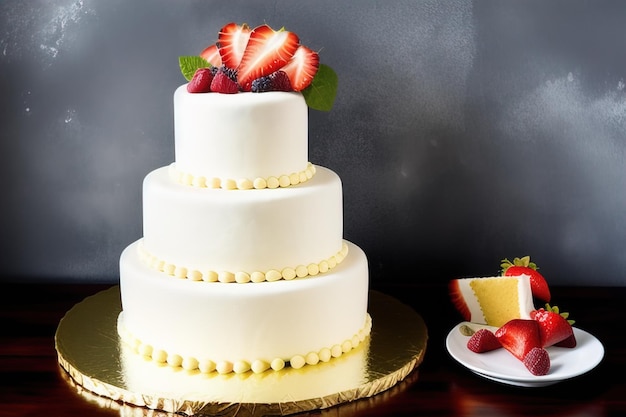 Gâteau au chocolat avec de la crème sur un fond de couleur solide Toné ai génératif