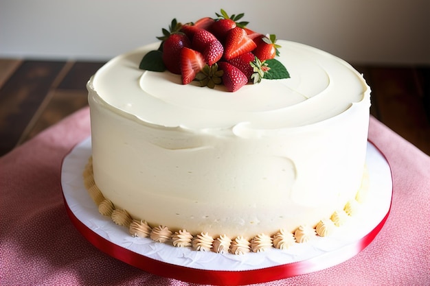 Gâteau au chocolat avec de la crème sur un fond de couleur unie Toné ai génératif