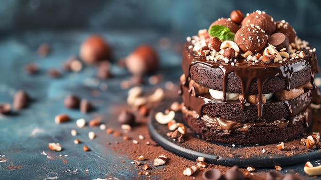 Gâteau au chocolat avec crème de noix et chocolat Ai générateur