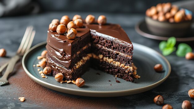 Gâteau au chocolat avec crème de noix et chocolat Ai générateur