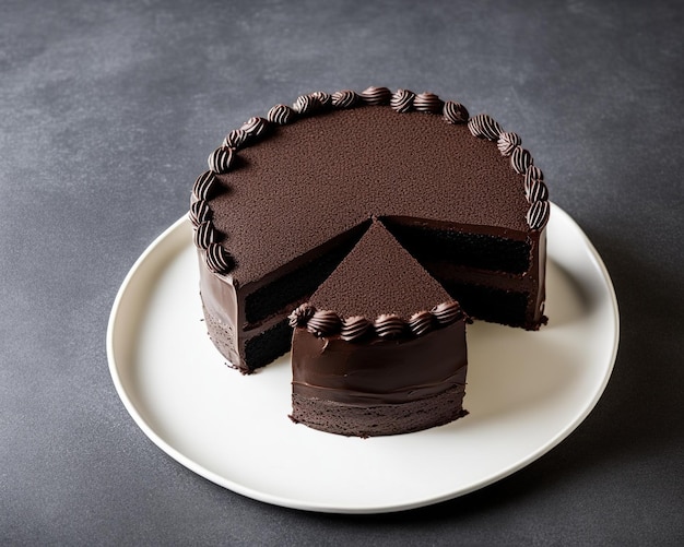 gâteau au chocolat avec crème et noix sur fond sombre